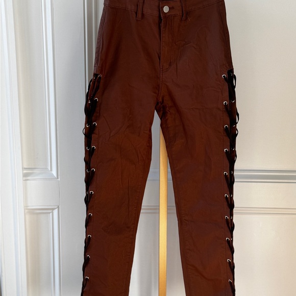 SHEIN Pants - Y2K Brown Faux Leather SideLace Up Pants Women’s Slim Shein Moto Festival 28